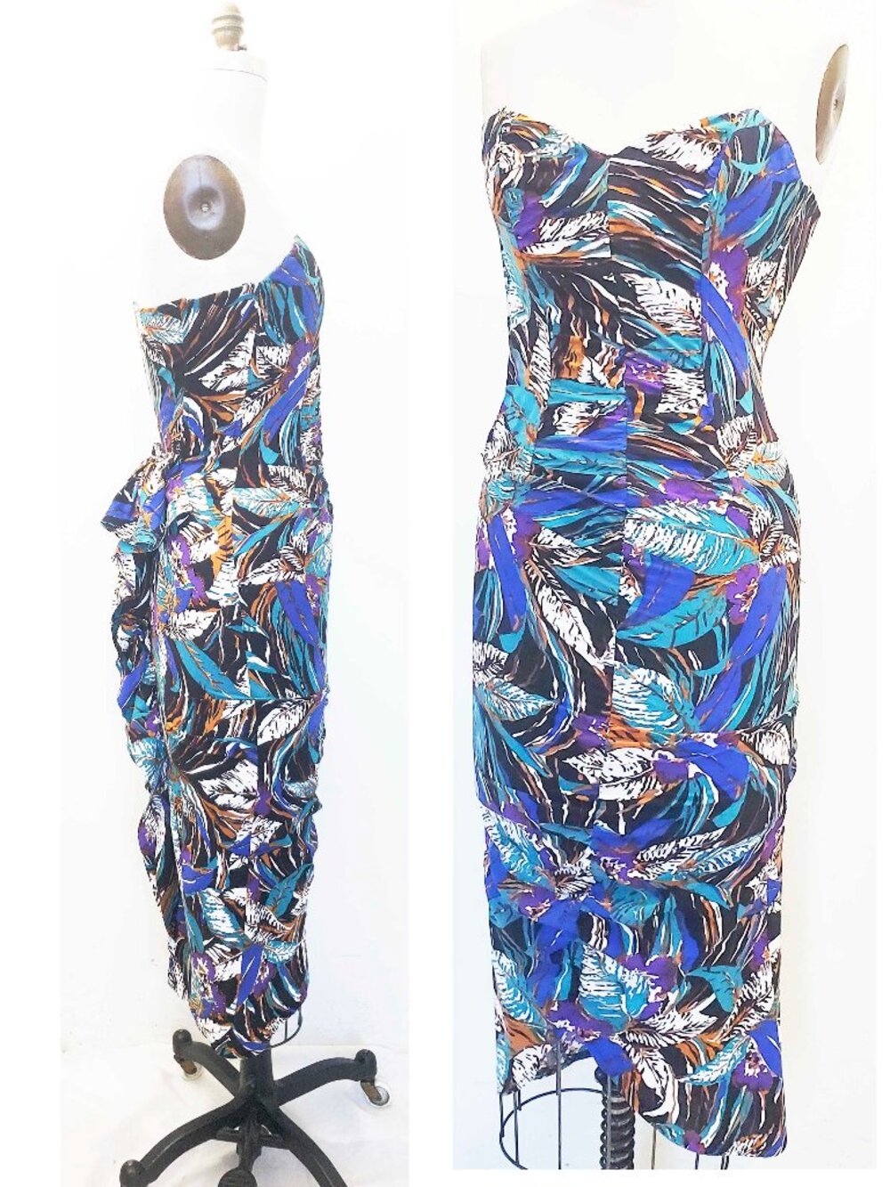 Contempo Casuals Womens Vintage 80s does 50s Hawaiian Bombshell Dress Strapless